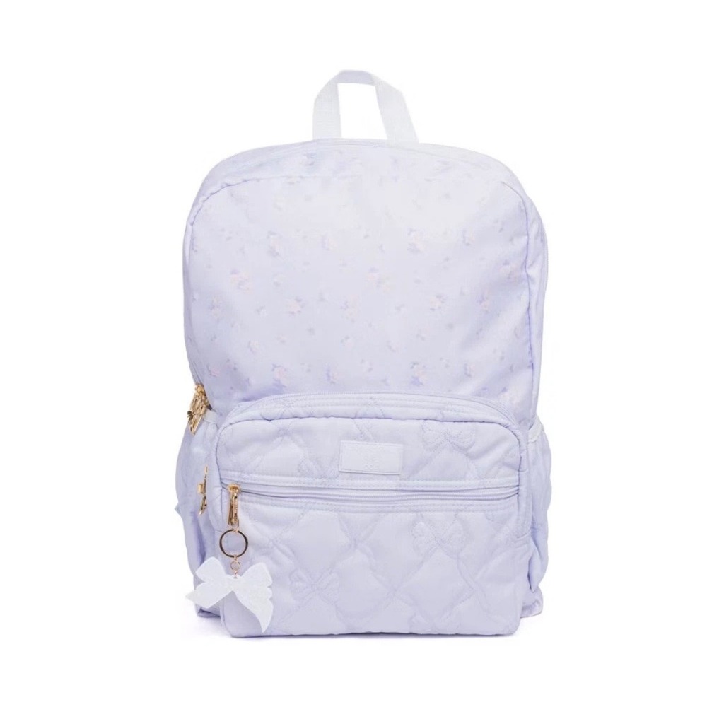 LoveShackFancy x Yoobi Lavender Floral Quilted Bow Backpack with Laptop Sleeve